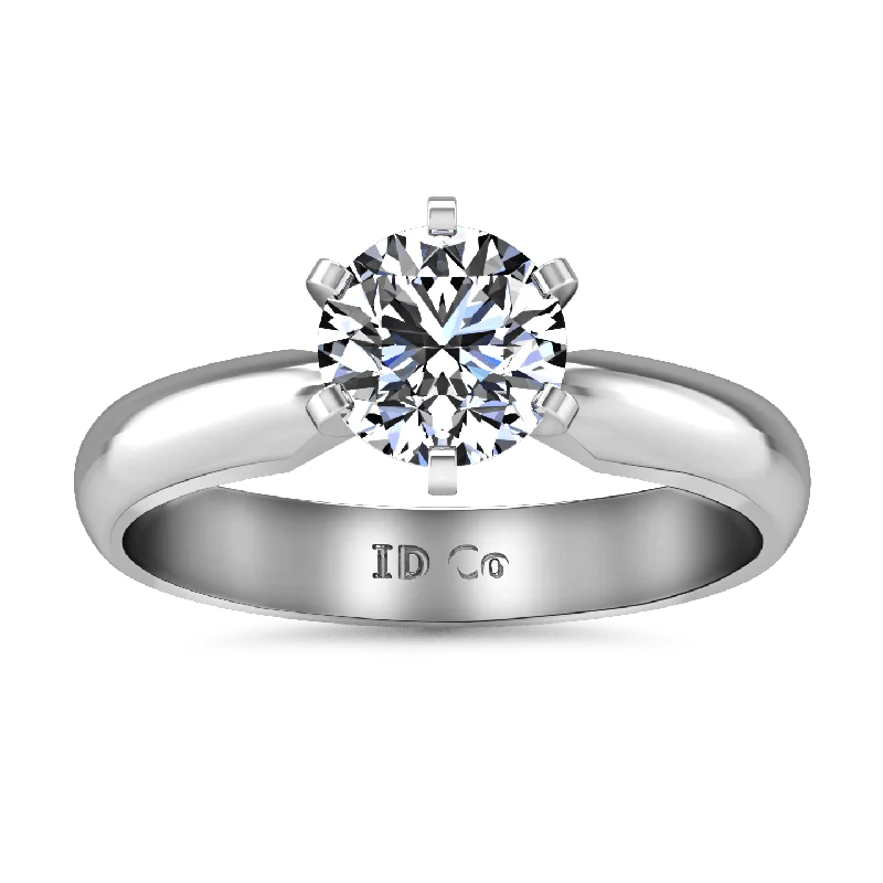 Women’s modern engagement rings-Round Diamond Solitaire Engagement Ring Wide Classic 6 Prong 14K White Gold