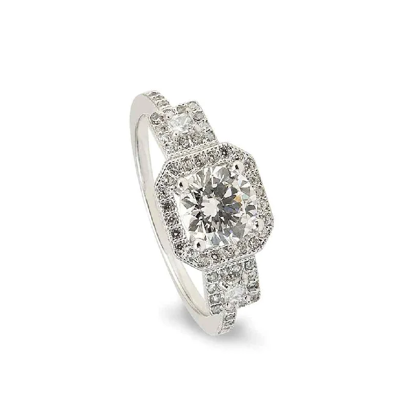 Women’s trendy engagement rings-Octagon Women's Ring with Simulated Diamonds