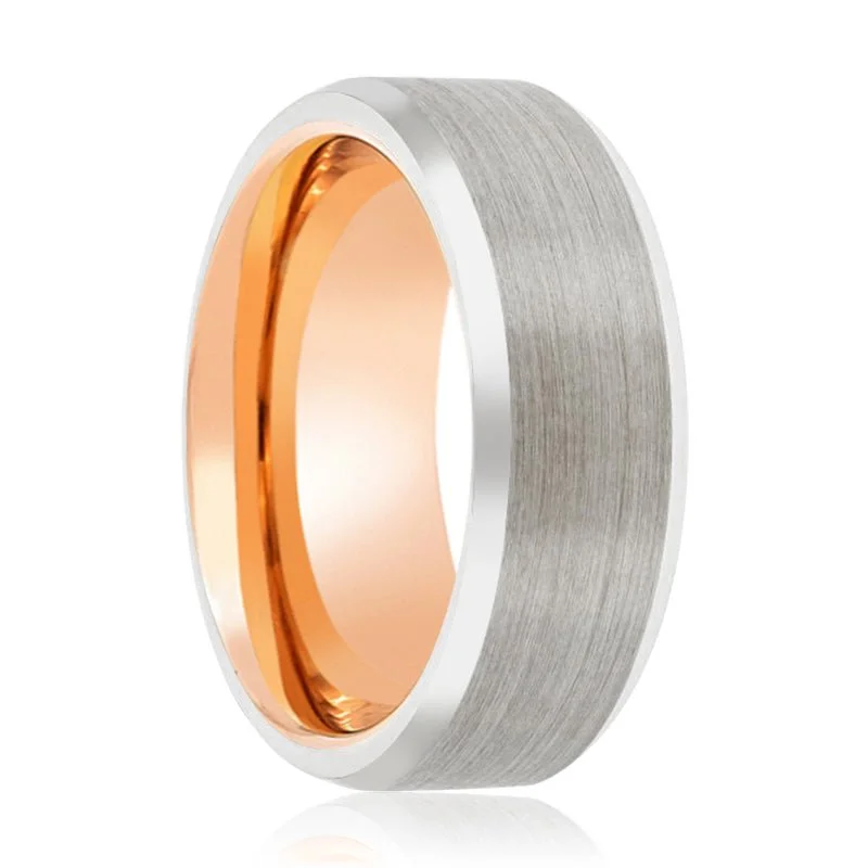 Women’s wide silver ring-TAURUS | Rose Gold Ring, Silver Tungsten Ring, Brushed, Beveled