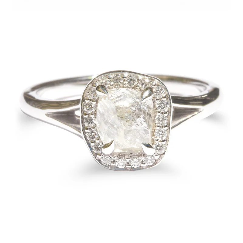 Women’s oval engagement rings-Hila Ring - A Raw Diamond Halo Engagement Ring