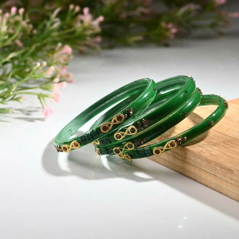 Women’s woven bracelet-Afast Designer Fancy Party Bangle/ Kada Set, Green, Glass, Pack Of 4