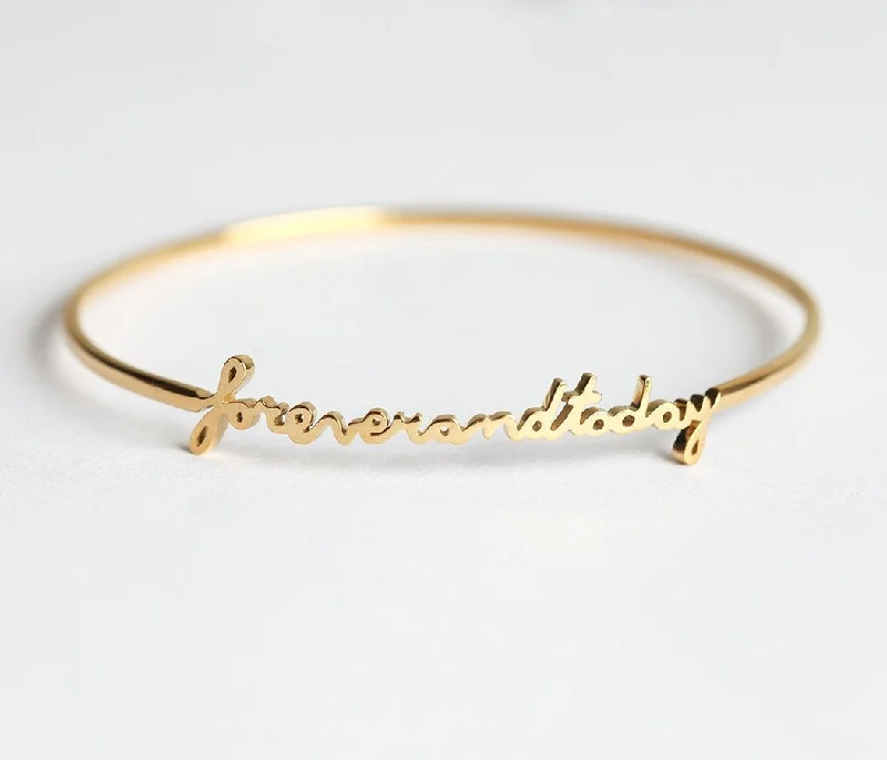 Women’s tennis bracelet-Solid Gold Signature Name Bangle Jewelry