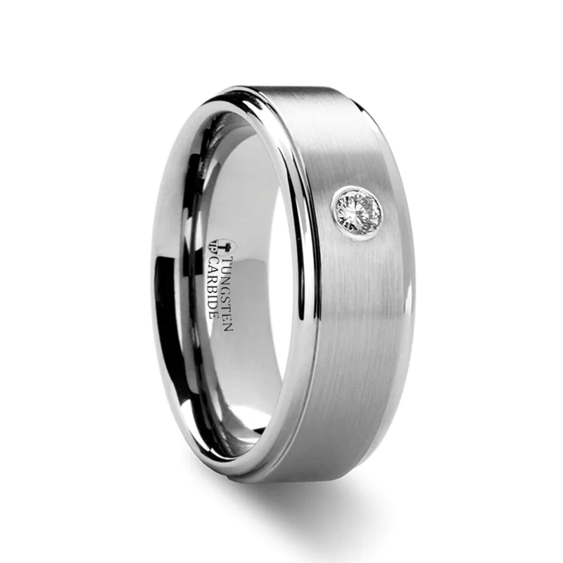 Women’s delicate engagement rings with diamonds-Brushed Tungsten & Diamond Men's Wedding Band