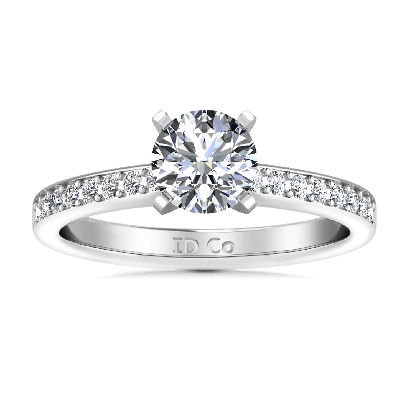 Women’s vintage engagement rings-Round Diamond Pave Engagement Ring Belle 14K White Gold