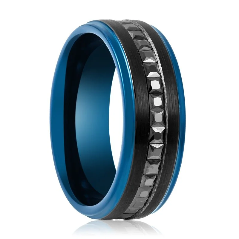 Women’s silver plated ring-STALLION | Tungsten Ring Cut Black CZ