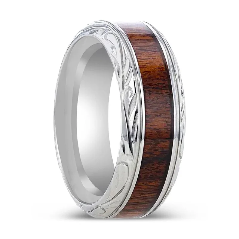 Women’s minimalist diamond ring-KRAFT | Titanium Ring, Black Walnut Wood Inlay, Beveled Edges