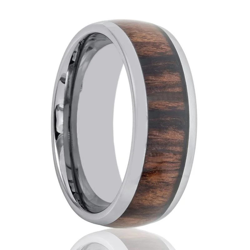 Women’s square-cut ring-PRANCE | Silver Tungsten Ring, Rose Wood Inlay, Domed