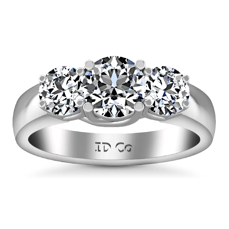 Women’s three-stone engagement rings-Round Diamond Three Stone Engagement Ring 4 Prong Lattice 14K White Gold