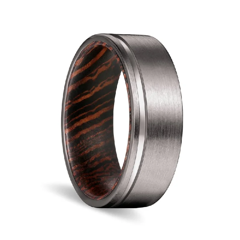 Women’s zirconia ring-VIRTUOUS | Wenge Wood, Gunmetal Tungsten Offset Groove