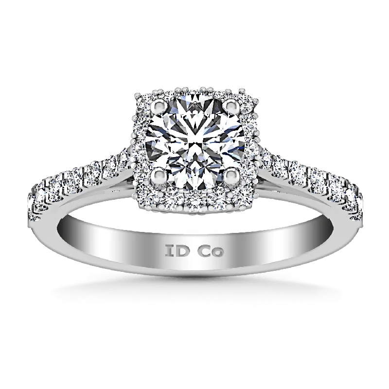 Women’s diamond halo engagement rings-Round Diamond Halo Engagement Ring Mallory 14K White Gold