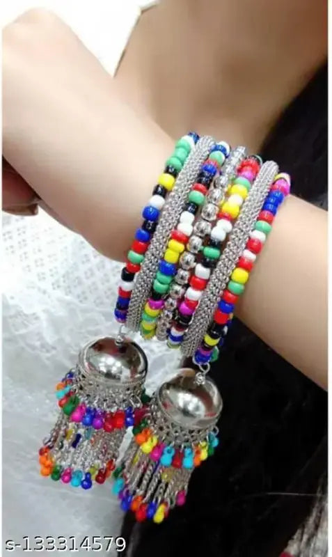 Women’s elegant charm bracelet-Tehzeeb Creations Women's Multi Colour Oxidised Openable Bangle