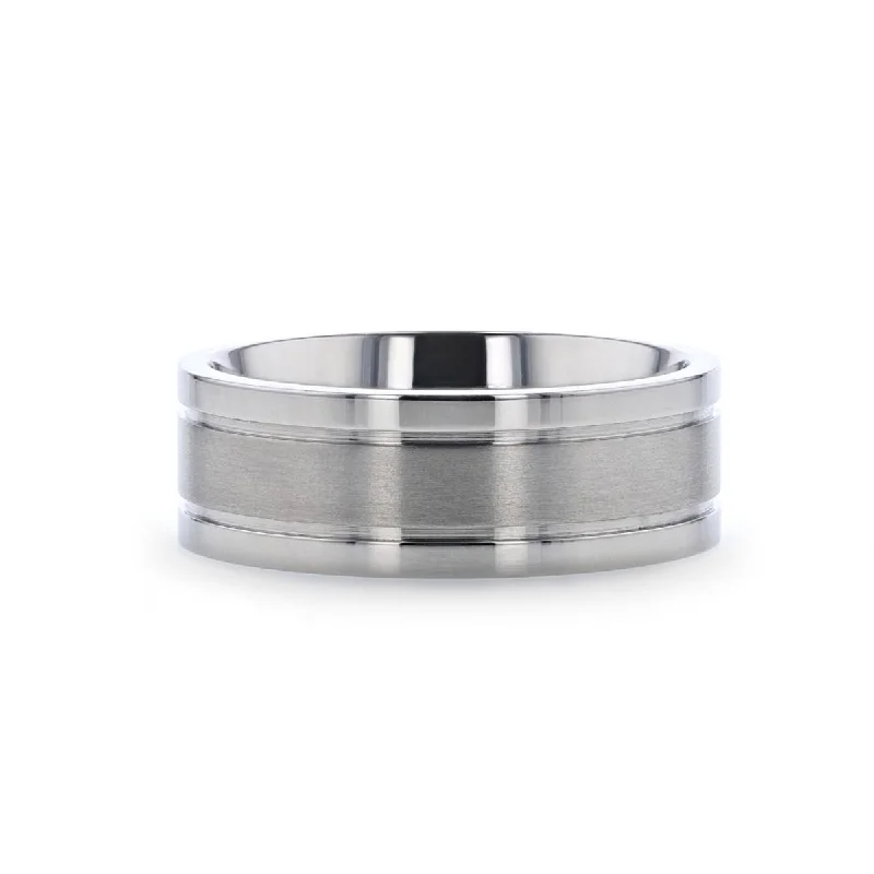 Women’s boho ring-MAGNUM | Titanium Ring Offset Grooves