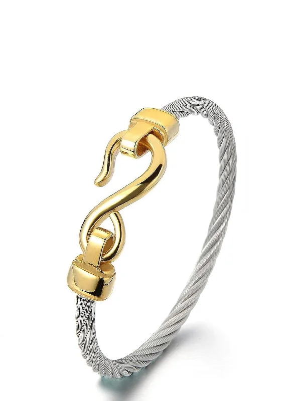 Women’s chunky bangle-18K Gold & Silver two tone Cable hook Bangle