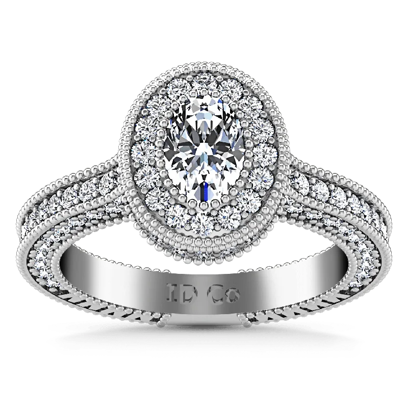 Women’s engagement rings with sapphire side stones-Halo Oval Diamond Engagement Ring Hannah 14K White Gold