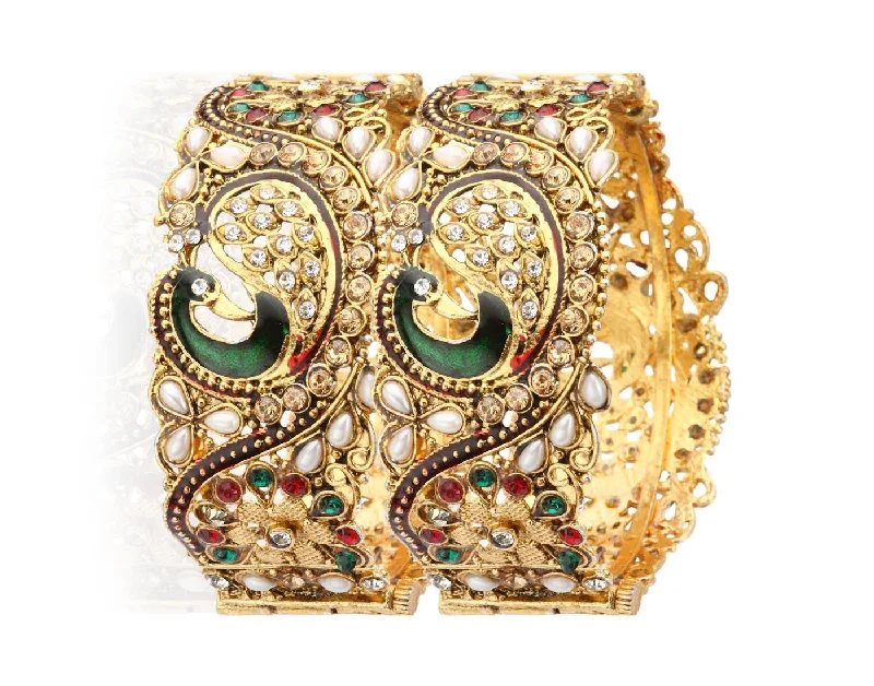 Women’s slim bracelet-Gold-Plated Alloy Claasic Rajasthani Style Peacock Bangle Set - The Pari