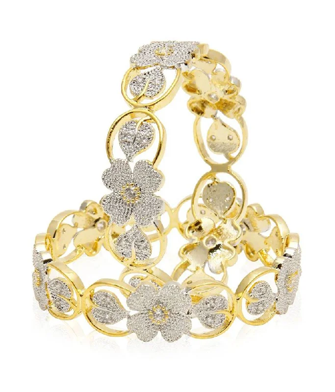 Women’s adjustable bracelet-Gold-Plated Alloy Flower Design American Diamond Bangle Set - The Pari