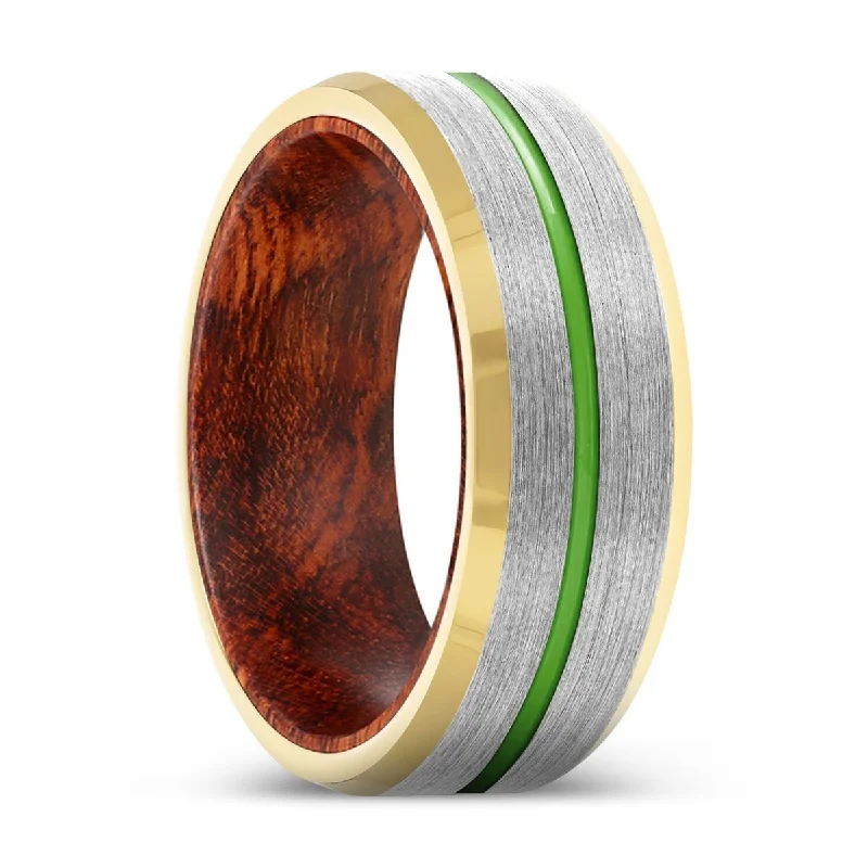 Women’s diamond infinity ring-CIPHER | Snake Wood, Silver Tungsten Ring, Green Groove, Gold Beveled Edge