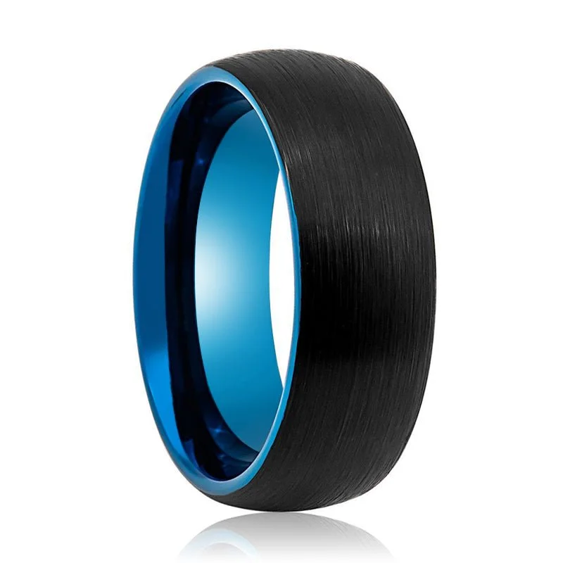 Women’s silver gemstone ring-SUPRA | Blue Tungsten Ring, Black Tungsten Ring, Brushed, Domed