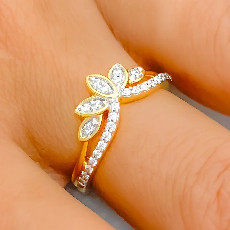 Women’s classic diamond engagement rings-Stunning Lotus Adorned  18k Gold + Diamond Ring