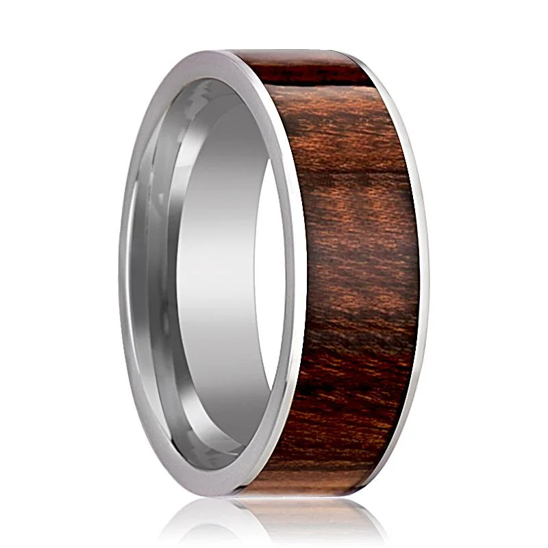 Women’s gemstone ring-THRACO | Silver Tungsten Ring, Carpathian Wood Inlay, Flat