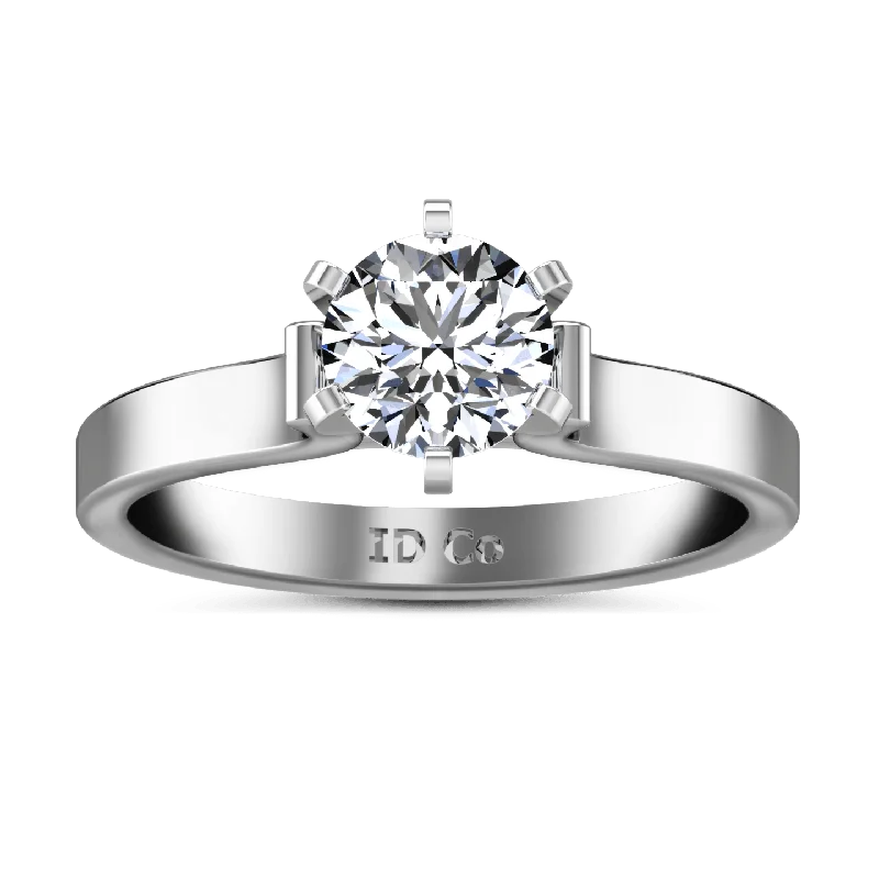 Women’s delicate engagement rings with diamonds-Round Diamond Solitaire Engagement Ring Curved Shoulder 14K White Gold