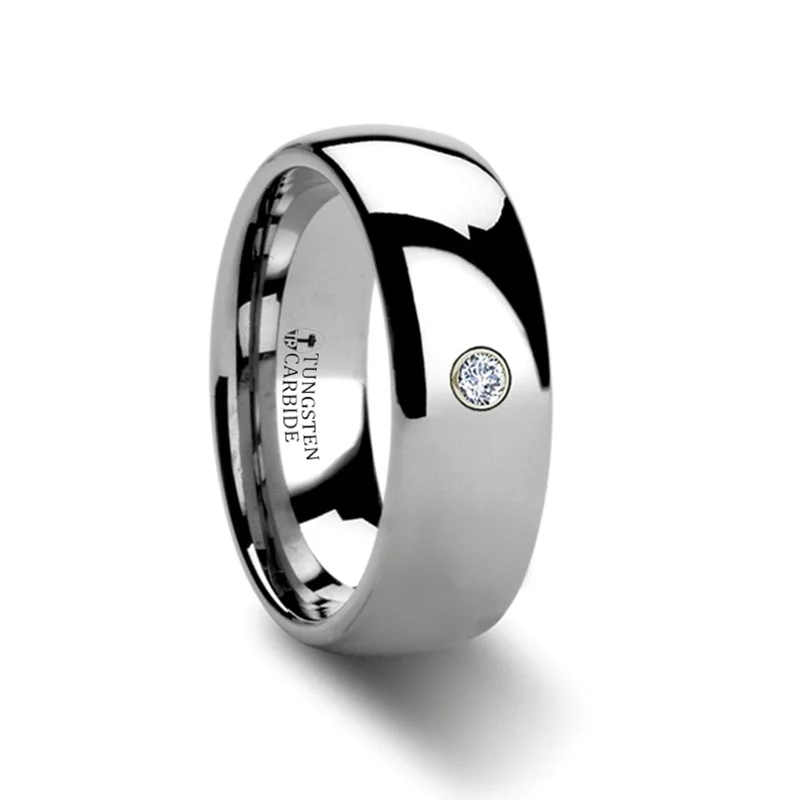 Women’s classic diamond engagement rings-Tungsten Wedding Band with Diamond