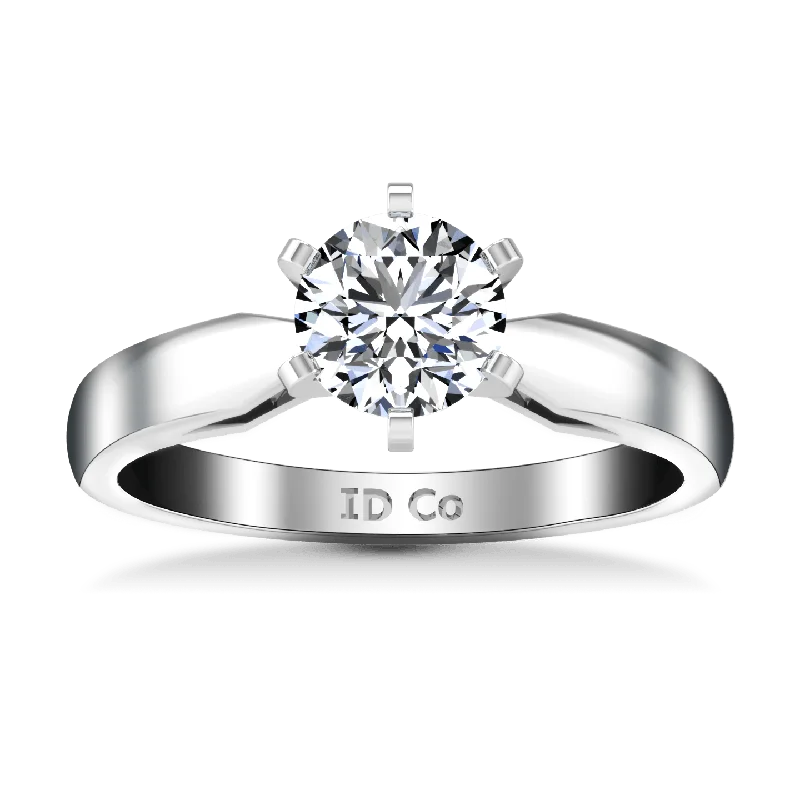 Women’s cushion diamond engagement rings-Round Diamond Solitaire Engagement Ring Wide Tappered 14K White Gold