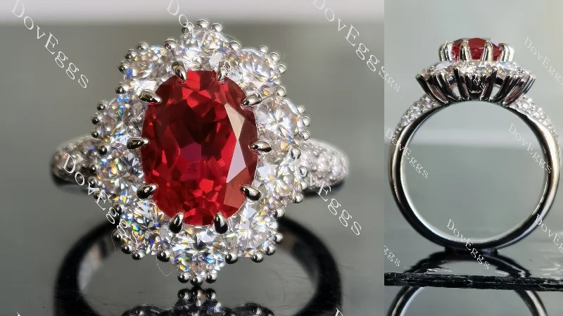 Women’s vintage-inspired engagement rings-DovEggs oval halo vivid pegion blood ruby colored gem engagement ring