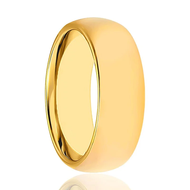 Women’s spiritual ring-VIGILANT | Tungsten Ring Yellow Gold Domed