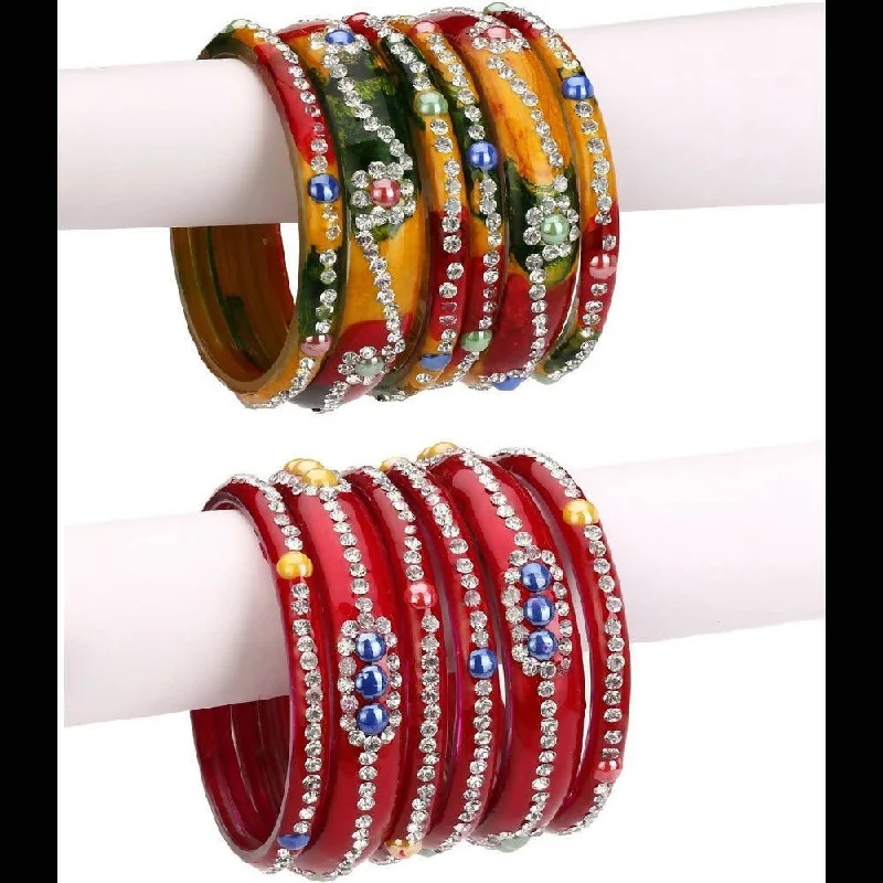 Women’s stylish bangle-Afast Bridal Wedding & Party Fashionable Colorful Glass Bangle/Kada Set, Pack Of 12 - Yellow, Red