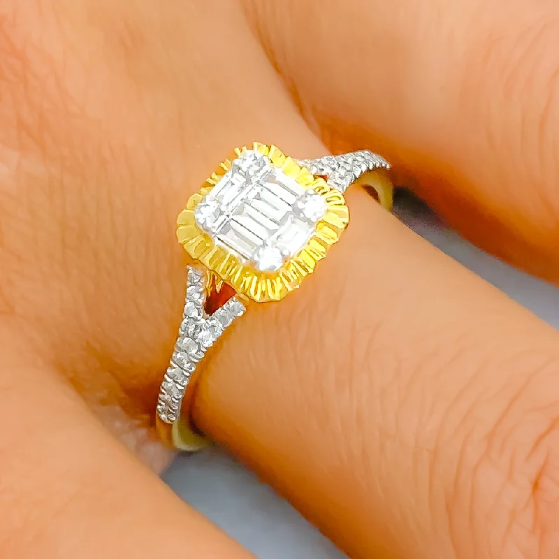 Women’s unique gemstone engagement rings-Classy Square-Shaped Diamond + 18k Gold Ring