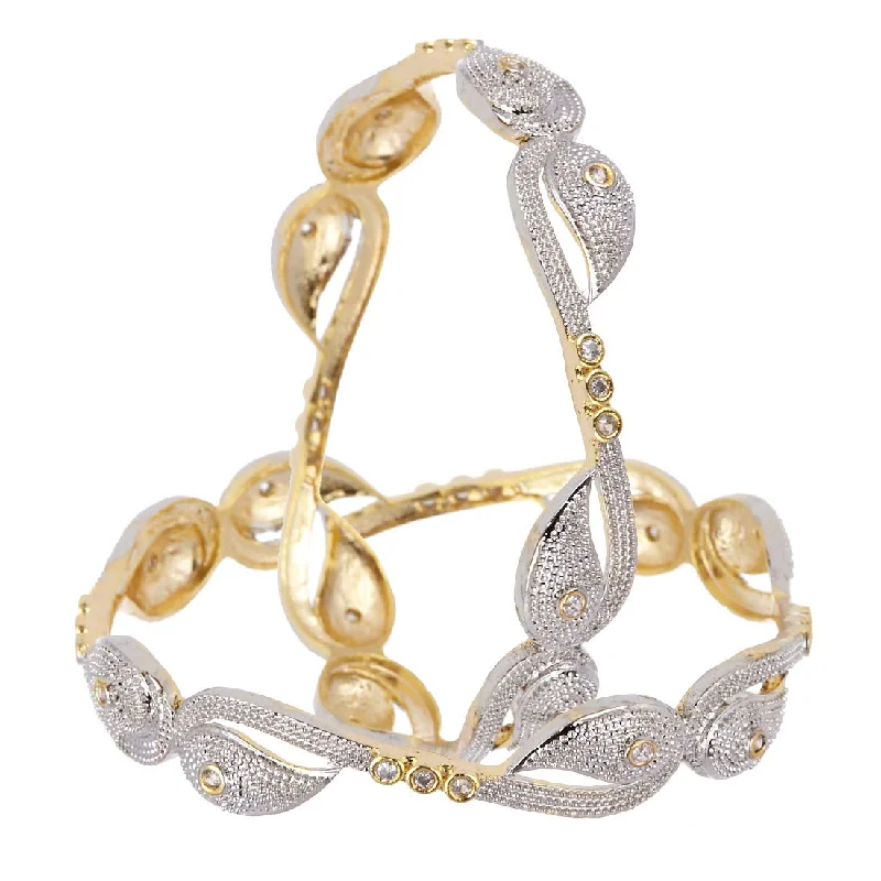 Women’s diamond tennis bracelet-Gold-Plated Alloy Heart Shape American Diamond Studded Bangle Set - The Pari