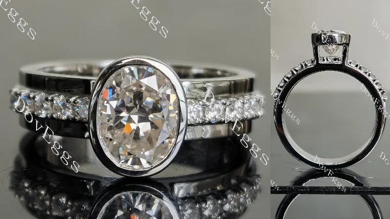 Women’s cushion diamond engagement rings-DovEggs oval bezel moissanite engagement ring