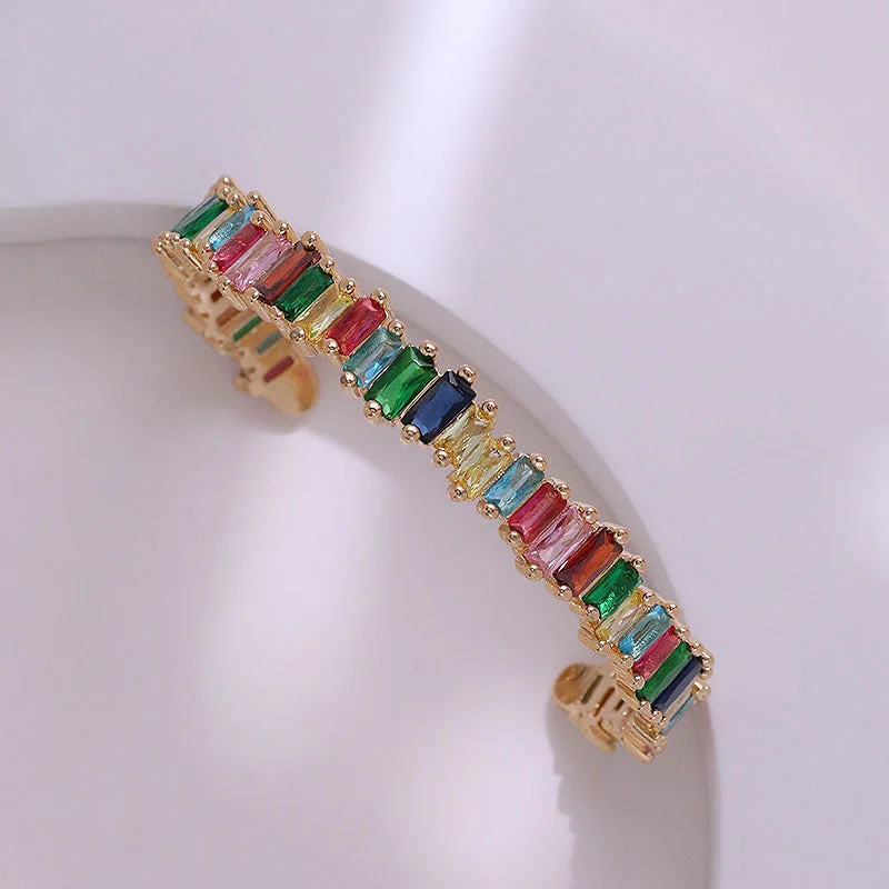 Women’s bangle set-Casual Commute Colorful Brass Plating Inlay Zircon 14k Gold Plated Bangle