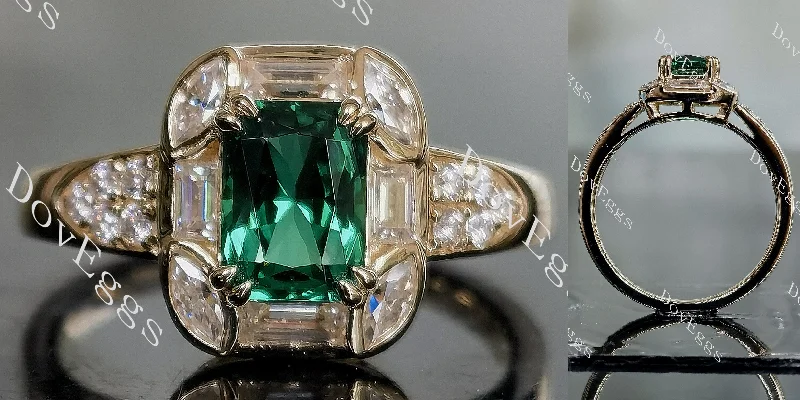 Women’s yellow gold engagement rings-Green with Envy radiant bezel colored gem engagement ring