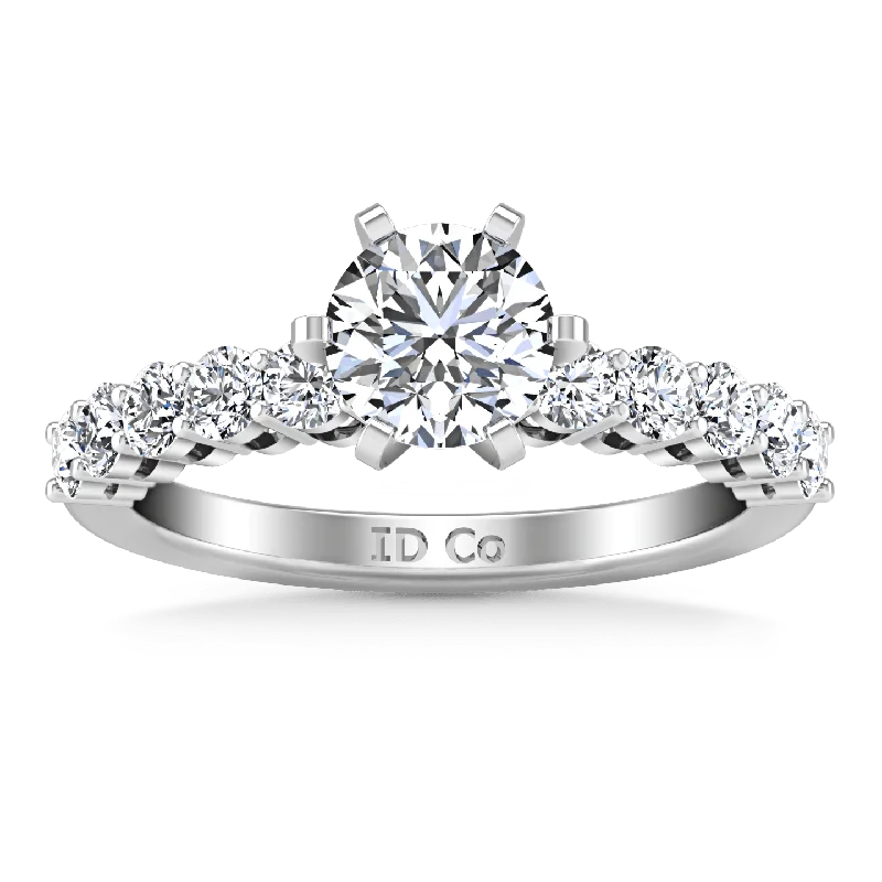 Women’s classic diamond engagement rings-Round Diamond Pave Engagement Ring Fleur 14K White Gold