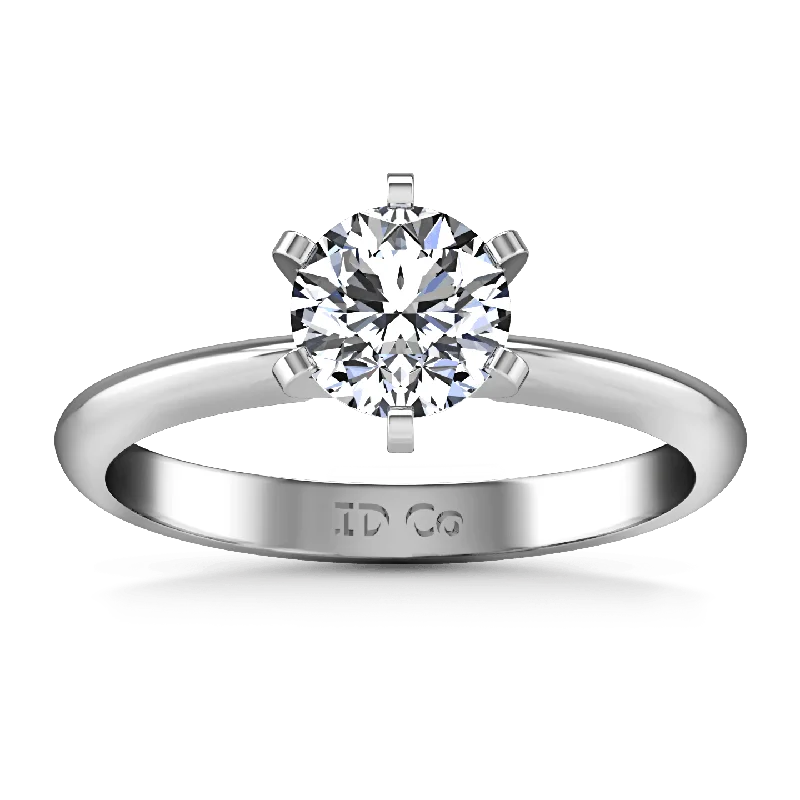 Women’s chic engagement rings-Round Diamond Solitaire Engagement Ring Classic 6 Prong 14K White Gold