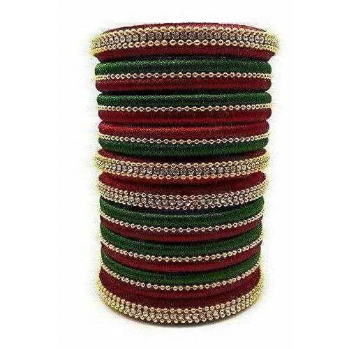 Women’s precious metal bracelet-Handmade Silk Thread Bangle Maroon and Green Color