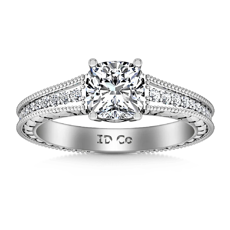 Women’s engagement rings with black diamonds-Pave Cushion Cut Diamond Engagement Ring Primrose 14K White Gold