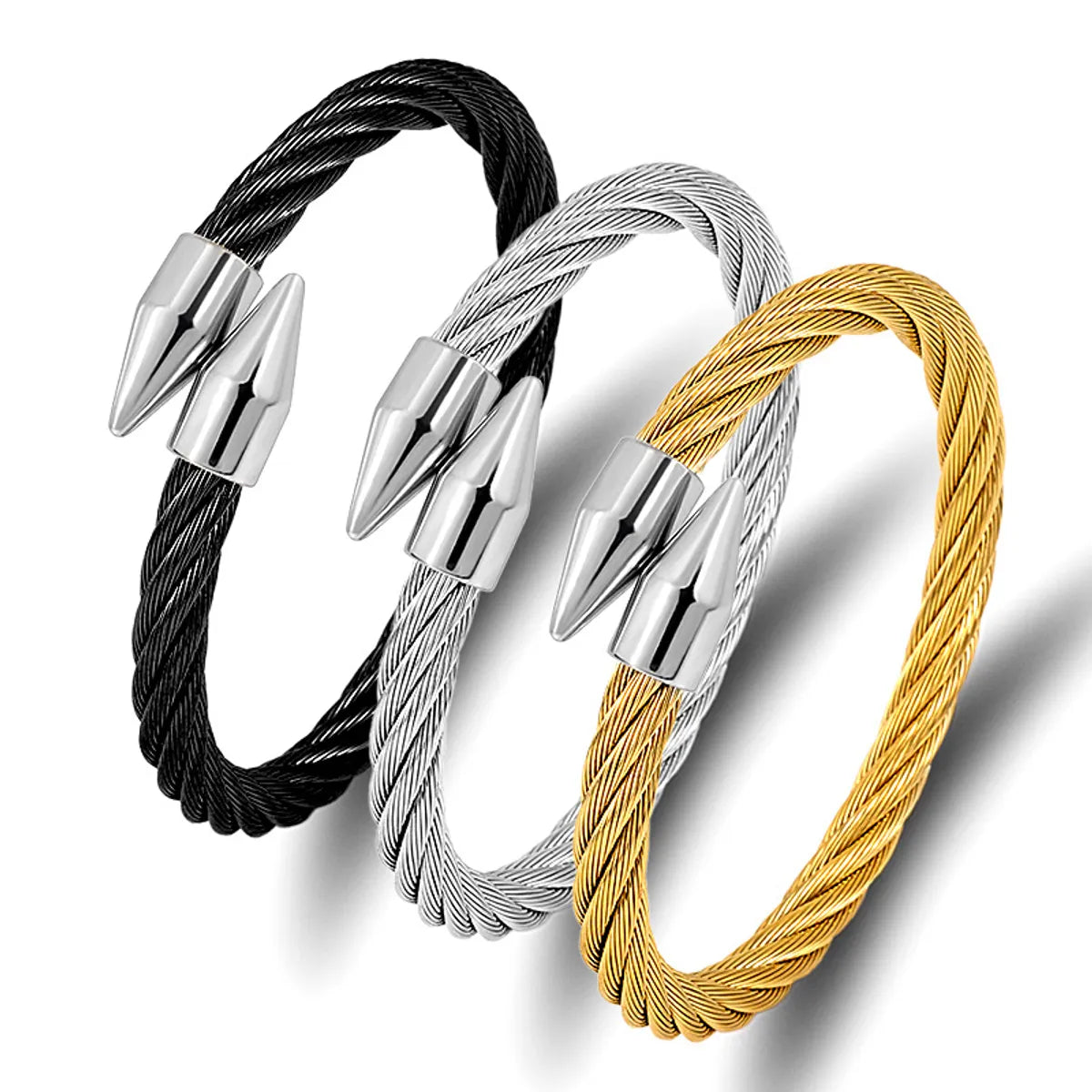 Women’s stackable bracelets-Rock Streetwear Solid Color Stainless Steel Plating Bangle