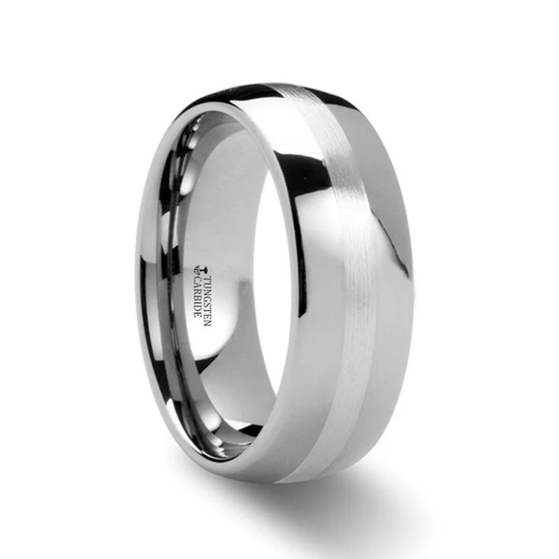 Women’s minimalist diamond ring-ALTHALOS | Silver Tungsten Ring, Palladium Inlay, Domed