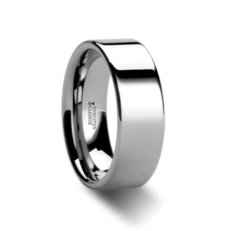 Women’s vintage gold ring-STOCKTON | White Tungsten Ring Flat