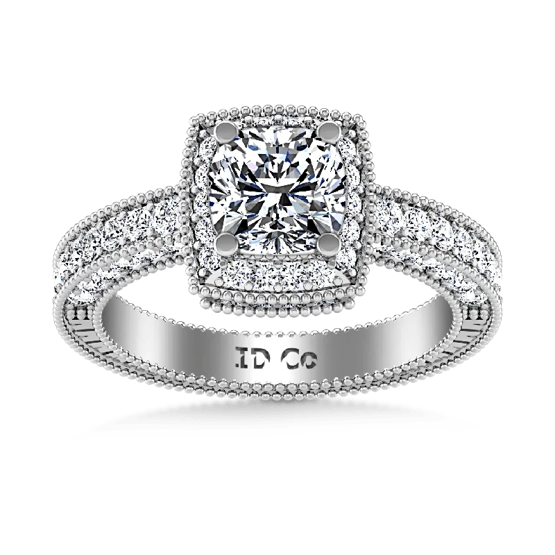 Women’s vintage diamond engagement rings-Round Diamond Halo  Engagement Ring Danica 14K White Gold