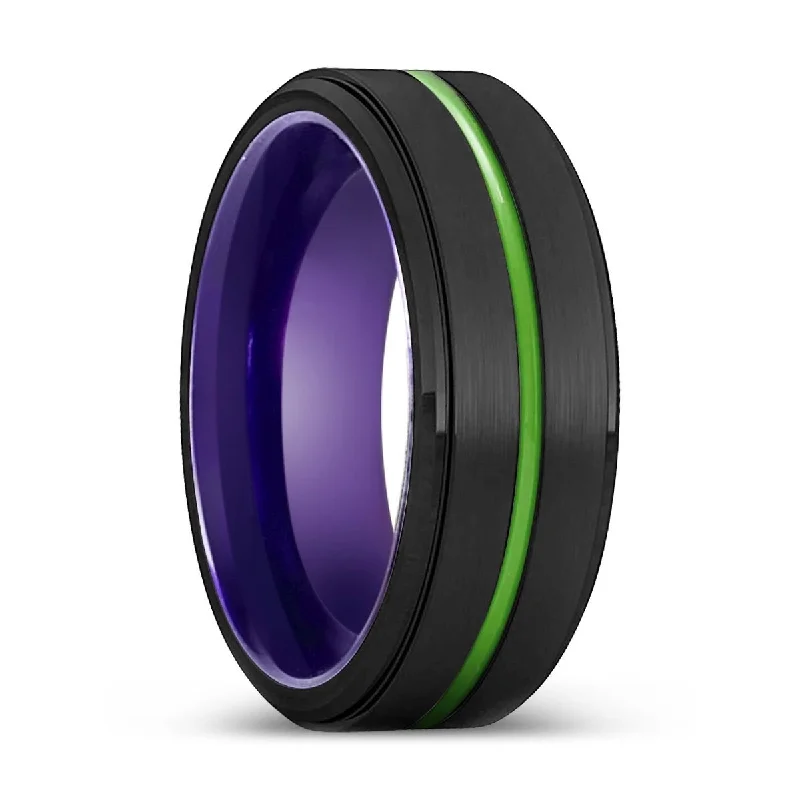 Women’s heart-cut ring-BRIDGEPORT | Purple Ring, Black Tungsten Ring, Green Groove, Stepped Edge