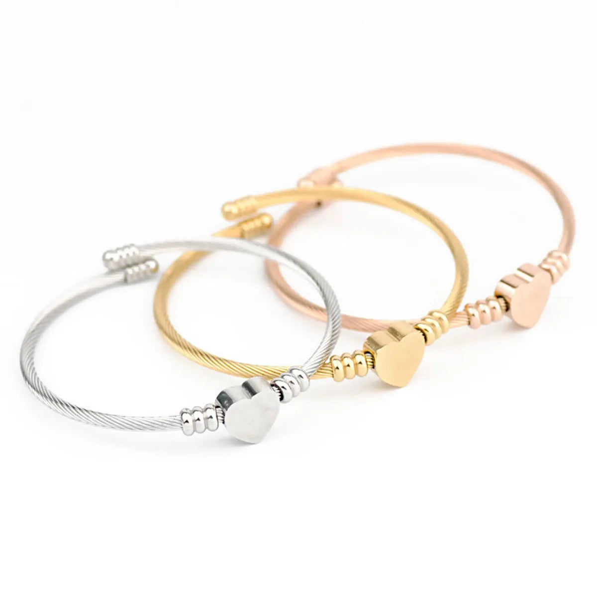 Women’s birthstone bangles-Sweet Simple Style Heart Shape Stainless Steel Polishing Plating Bangle