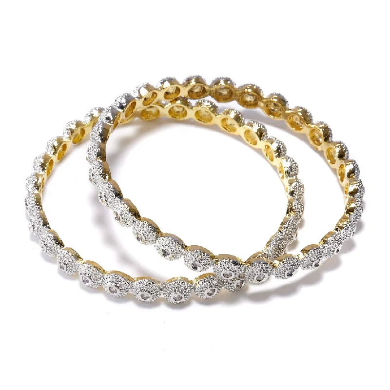 Women’s cuff bracelet-Gold-Plated Alloy Round Thin American Diamond Bangle Set - The Pari