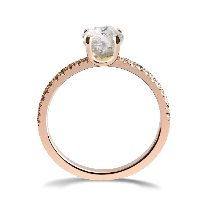 Women’s alternative engagement rings-Kerah Ring - A raw diamond solitaire engagement ring with diamond melee