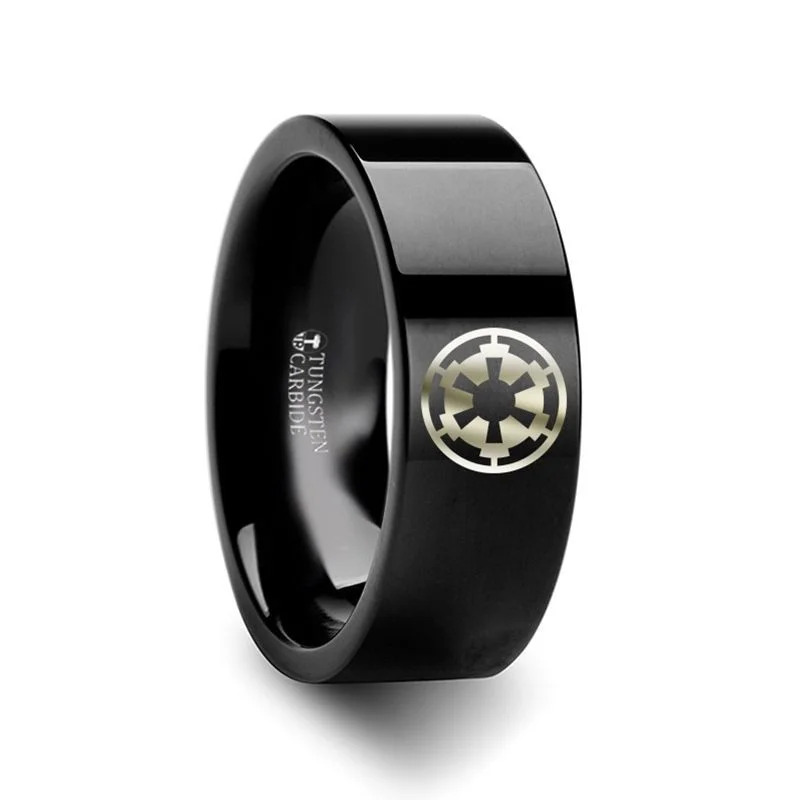 Women’s diamond ring-Sith Imperial Emblem Star Wars Black Tungsten Engraved Ring - 4mm - 8mm