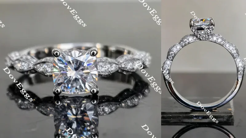 Women’s halo engagement rings-Doveggs cushion pave moissanite engagement ring