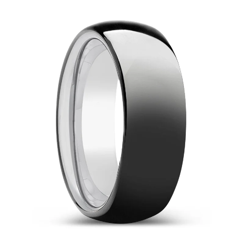 Women’s geometric ring-SPARKLE | Silver Ring, Black Tungsten Ring, Shiny, Domed